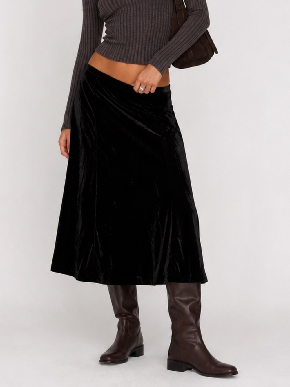Kate Hill Black Velvet Low Rise Midi Skirt NWT 6P Eclectic Equestrian Minimalist